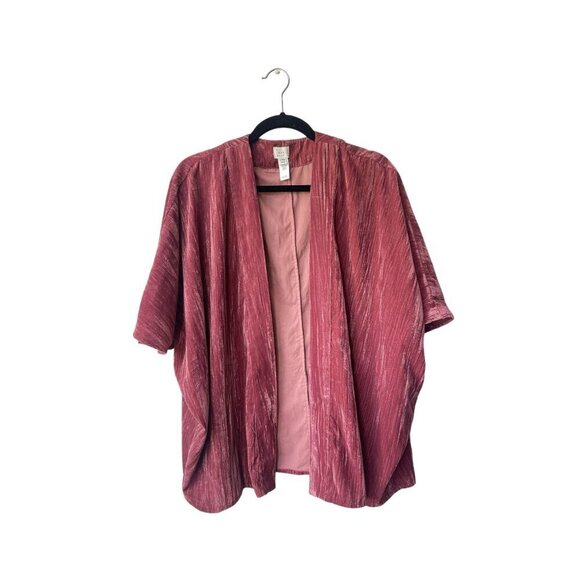 A New Day Open Cardigan Crushed Velvet One Size Boho Kimono Burgundy Pink - Picture 3 of 10